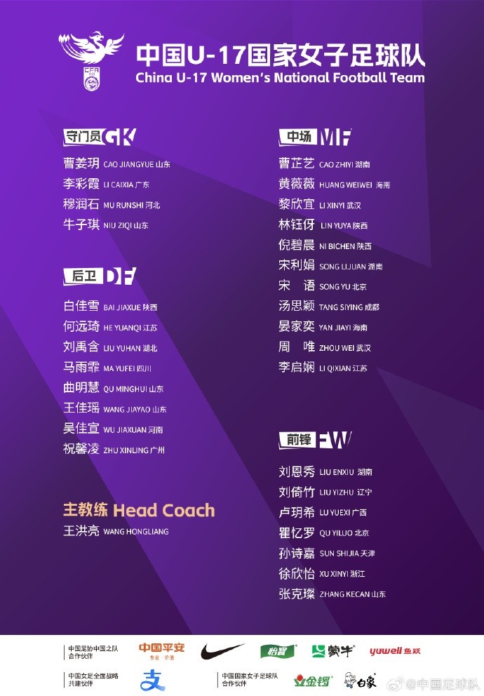 U17女足30人將在蘇州集訓(xùn)備戰(zhàn)世界杯，姜寧、朱挺擔(dān)任訓(xùn)練員
